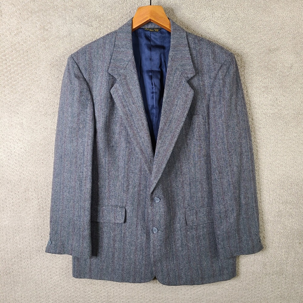 Jordache Jacket Mens 44L Blazer‎ 44L Gray Herringbone Tweed Wool Blend Blazer